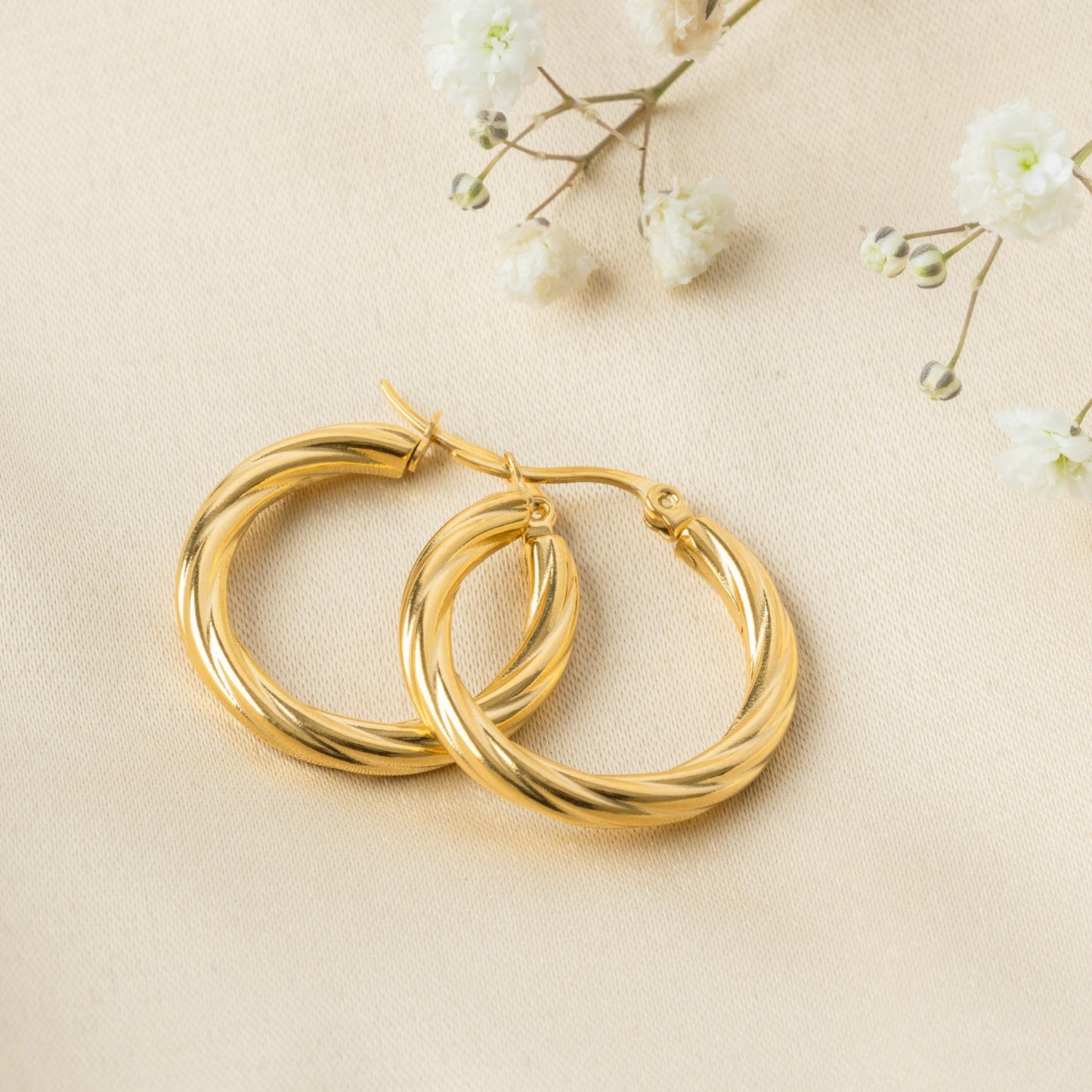 18ct Gold Plated Stainless Steel Chunky Textured Hoop
