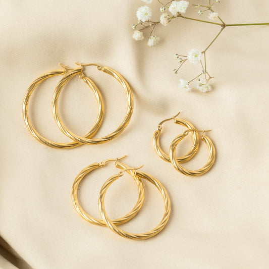 18ct Gold Plated Stainless Steel Chunky Textured Hoop
