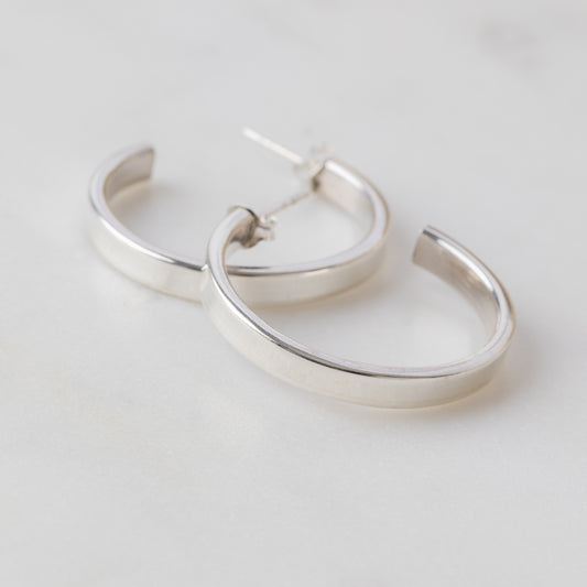 925 Sterling Silver Flat Half Hoop Medium