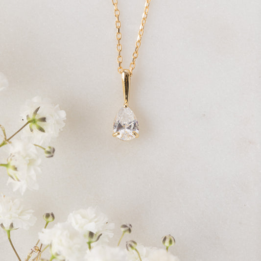 9ct Gold Chain and CZ Pear Pendant
