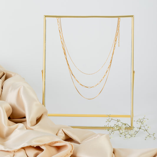 18ct Gold Plated Stainless Steel Layered Necklace (Anchor, Paperclip, Box)