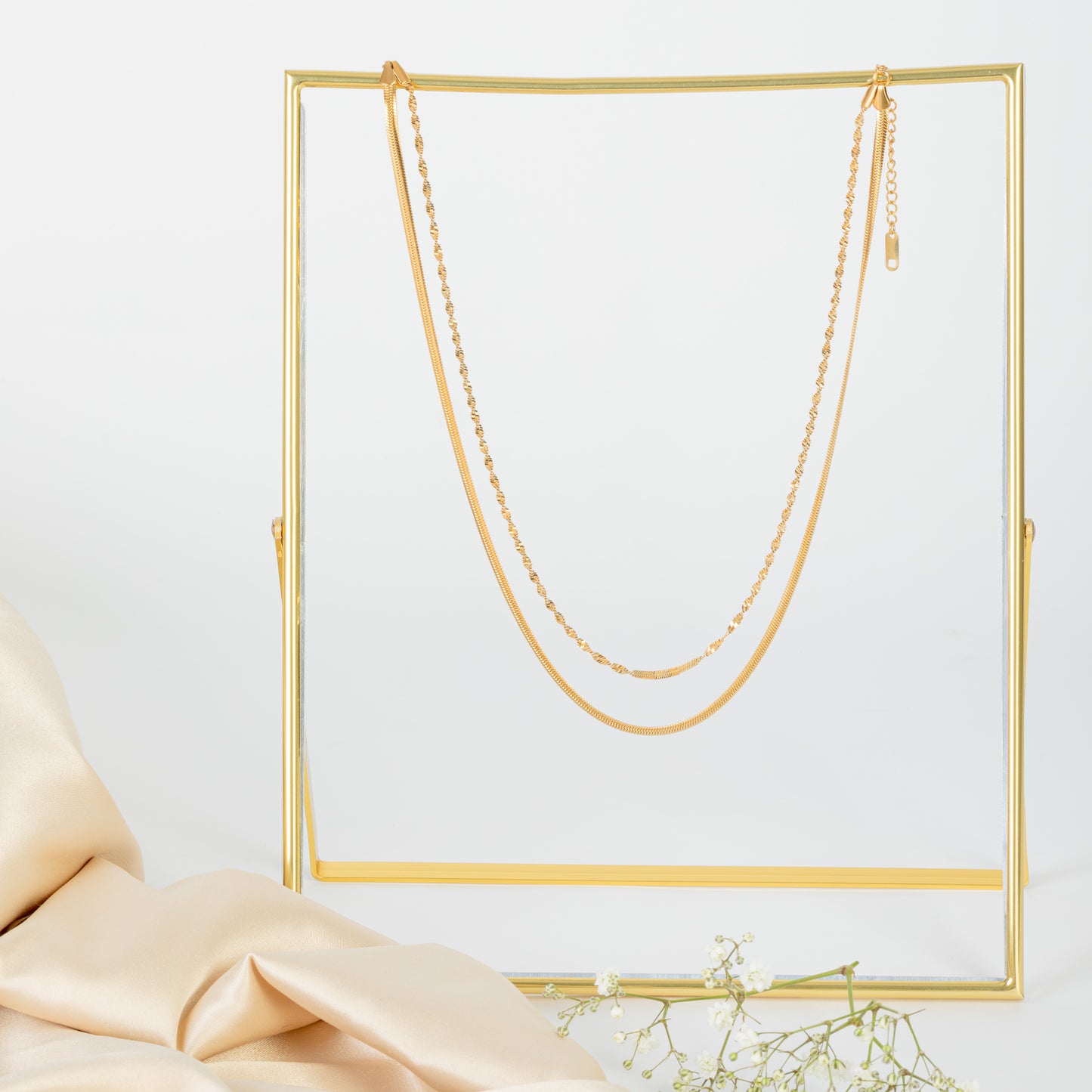 18ct Gold Plated Stainless Steel Layered Necklace (Singapore, Herringbone)