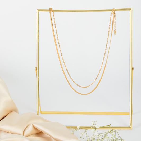 18ct Gold Plated Stainless Steel Layered Necklace (Singapore, Herringbone)