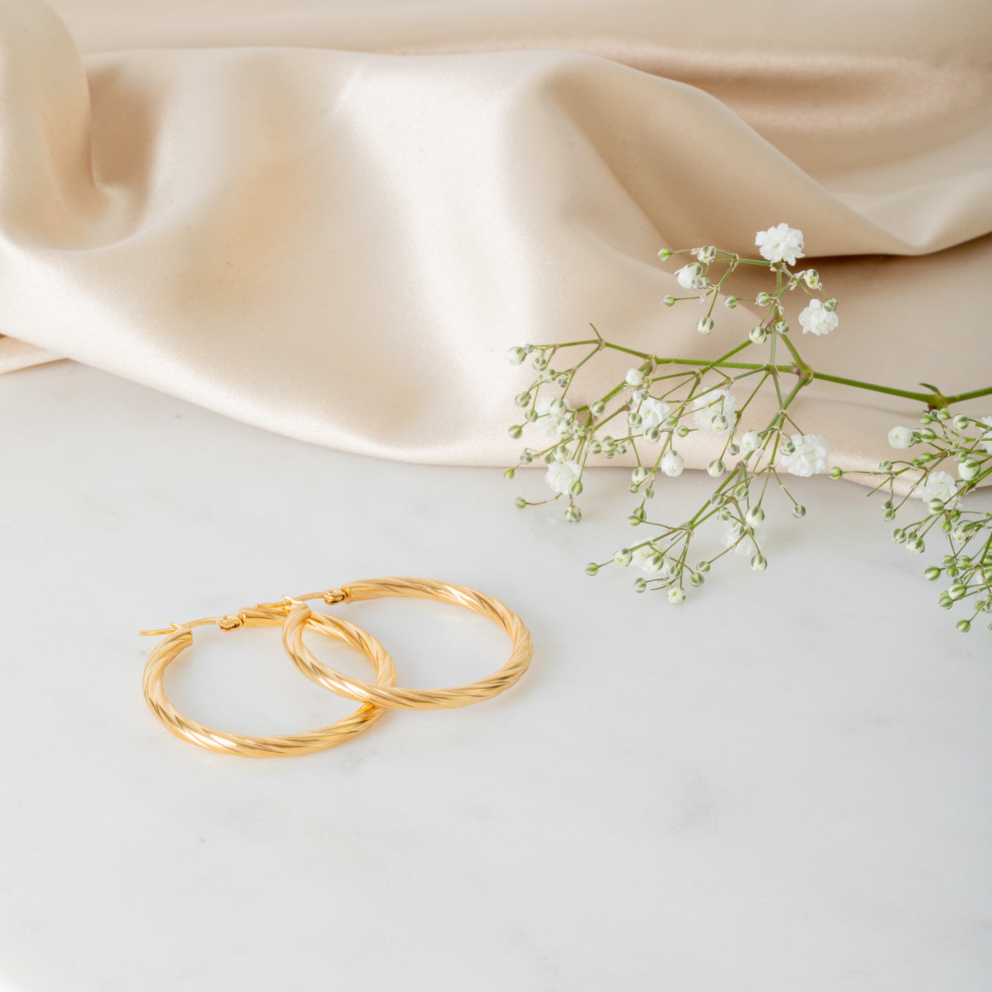 18ct Gold Plated Stainless Steel Chunky Textured Hoop