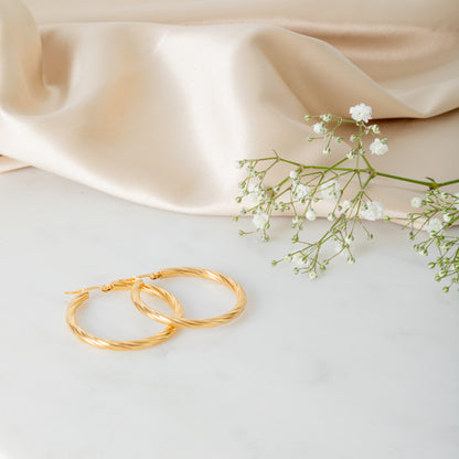 18ct Gold Plated Stainless Steel Chunky Textured Hoop