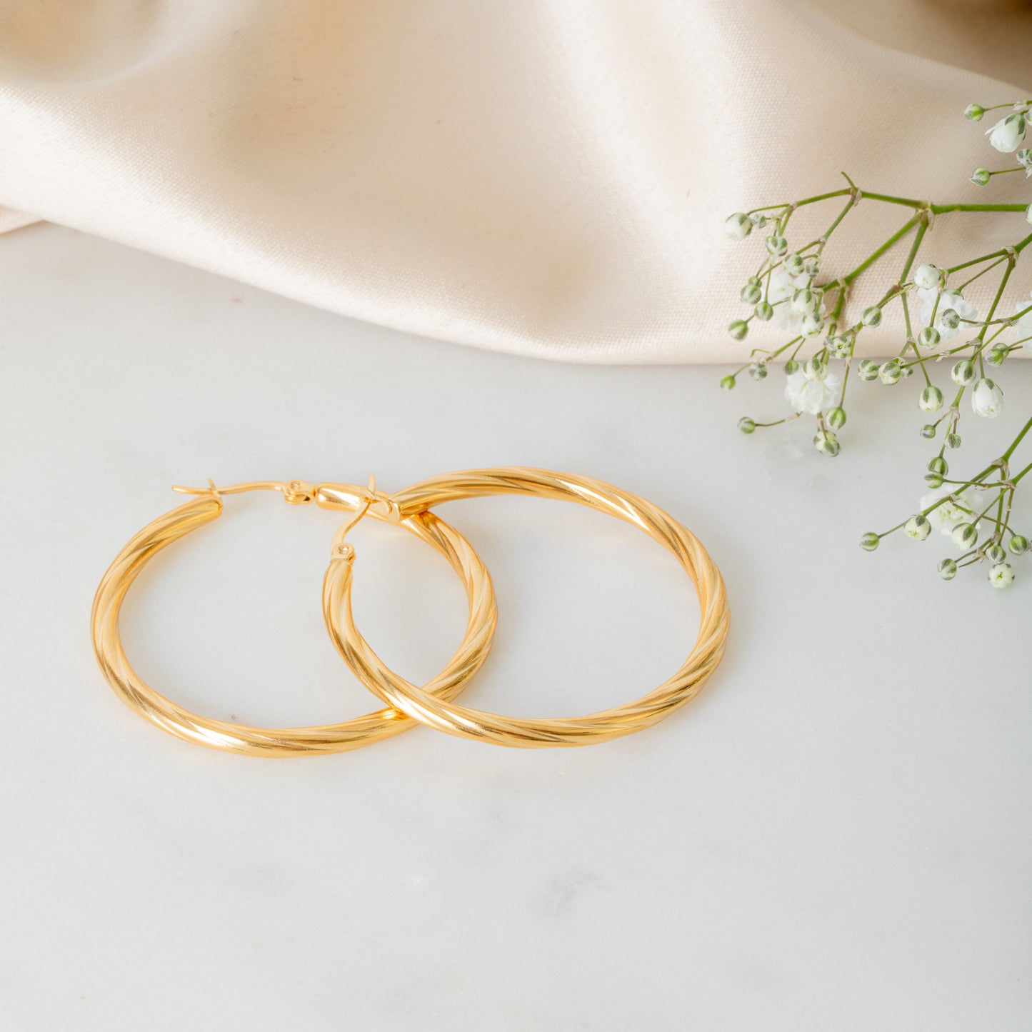 18ct Gold Plated Stainless Steel Chunky Textured Hoop