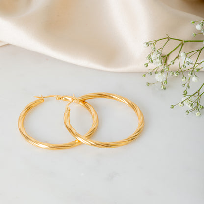18ct Gold Plated Stainless Steel Chunky Textured Hoop